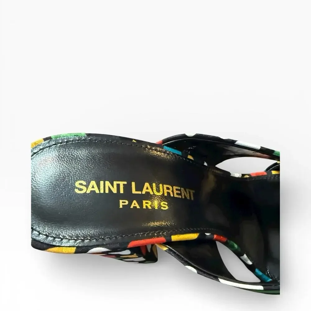 Saint Laurent Bianca 100 Black Heart Knotted Mule Sandals Block Heel 36.5 US 6.5 - Picture 11 of 14
